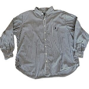 Ralph Lauren Classic Fit Black White Stripe Cotton Button Down Shirt Men 3XB EUC